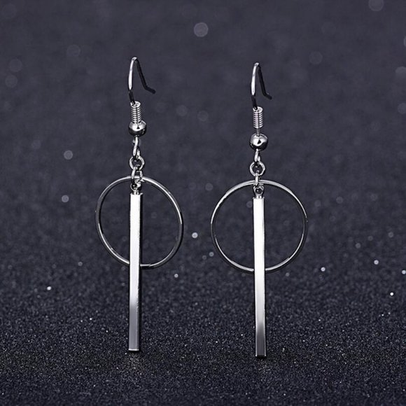 NEW 925 Sterling Silver Bar Circle Earrings - Picture 3 of 6